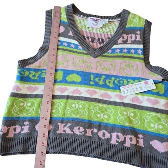 Hello Kitty & Friends Keroppi Sweater Vest Size 2X Pink Grey Green V Neckline - Picture 9 of 14